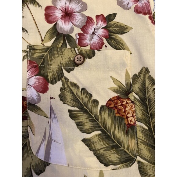 M.E. Sport Mens XL Hawaiian Shirt Yellow Floral Short Sleeve Rayon Sailboat - Picture 8 of 8